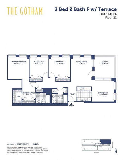 Floor plan for 3 beds, 2 baths, 1554 sqft